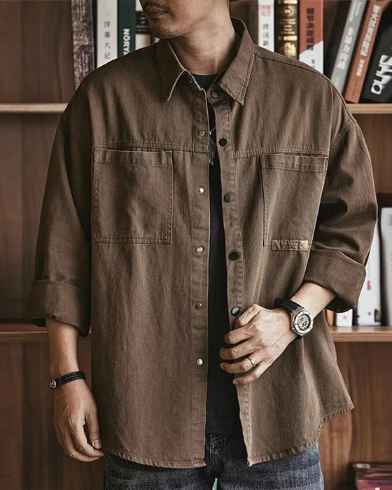 Vintage Lapel Pocket Dropped Shoulder Coat