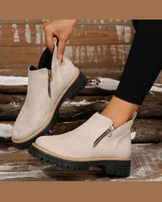 🔥Autumn And Winter Treats🔥Ladies' Boots With Round Toe And Side Zipper