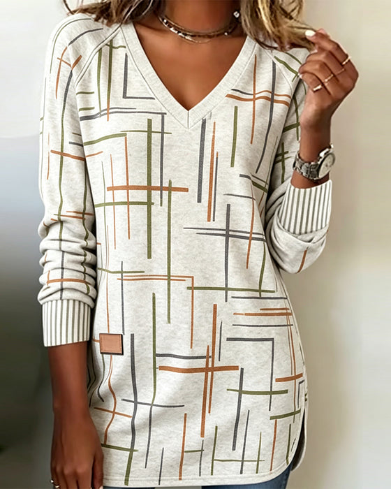 V-Neck Line Slit Sweatshirt