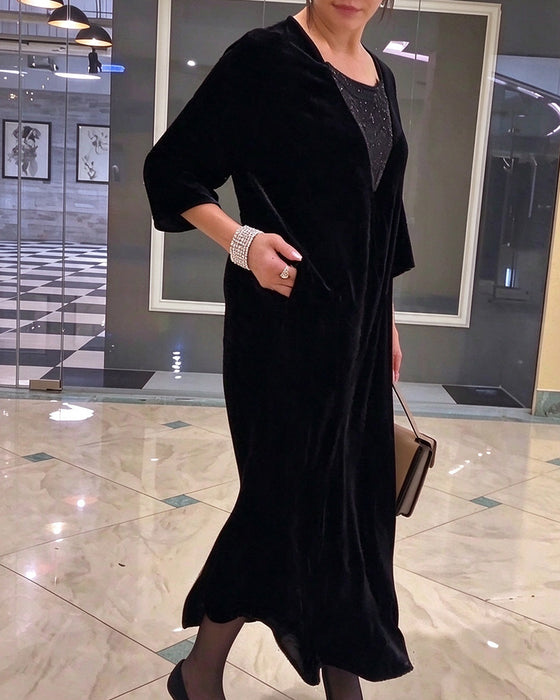V-Neck Half Sleeve Loose Flared Dress
