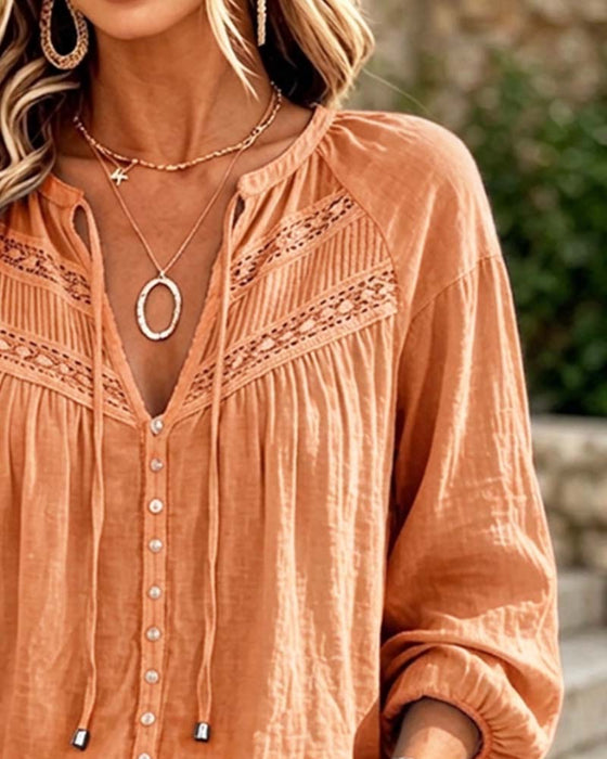 Casual Hollow Out Lace Blouse