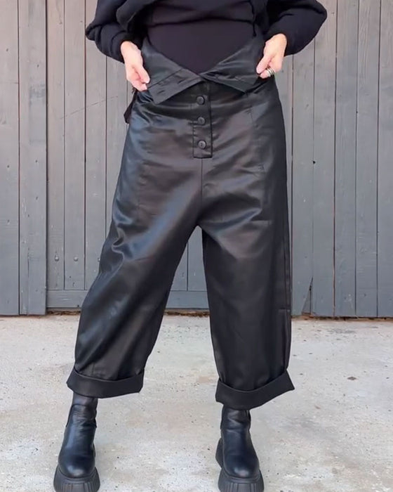 High Waist Wide Leg Rolled Hem Pants