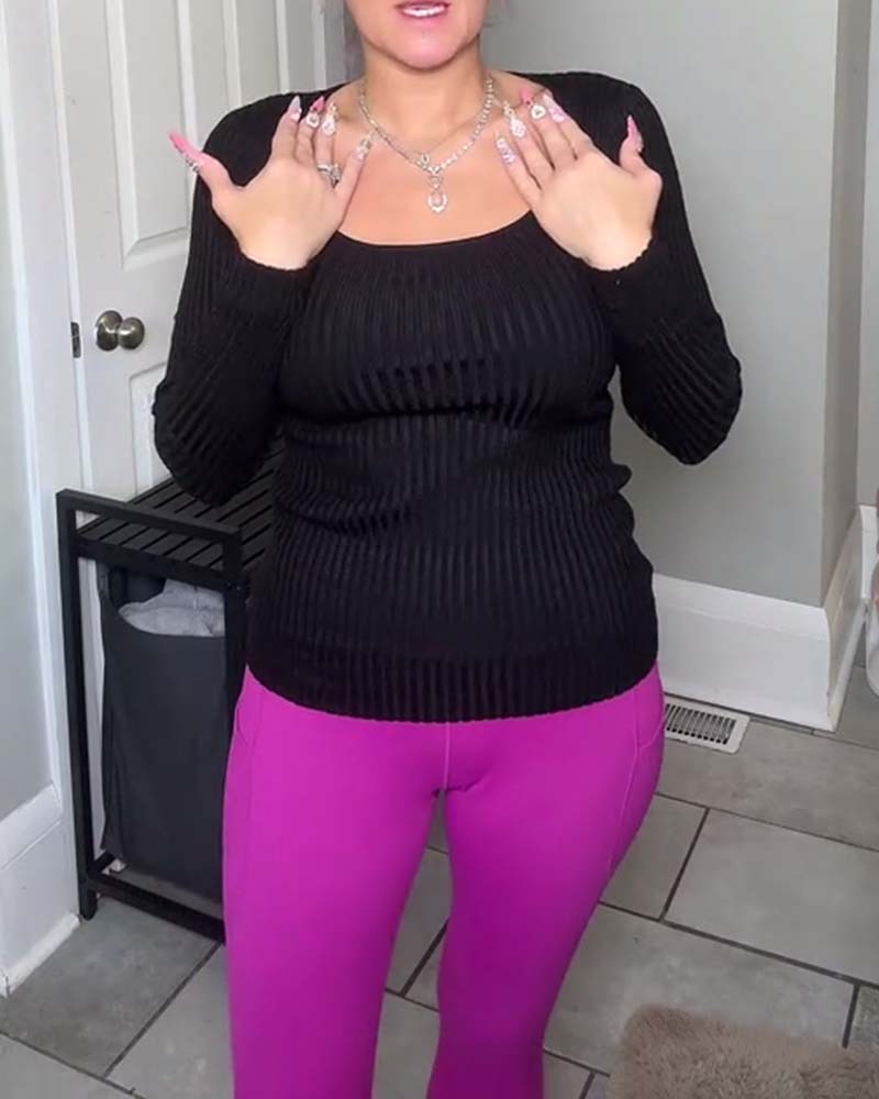 Casual Solid Color U-Neck Long-Sleeved T-Shirt