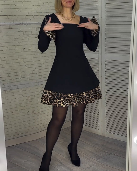Elegant puff sleeve leopard print dress