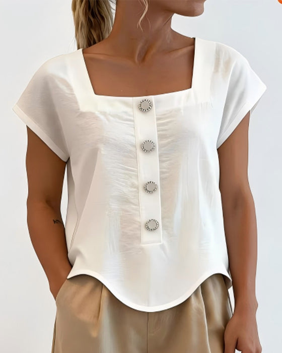 Square Collar Solid Color Blouse