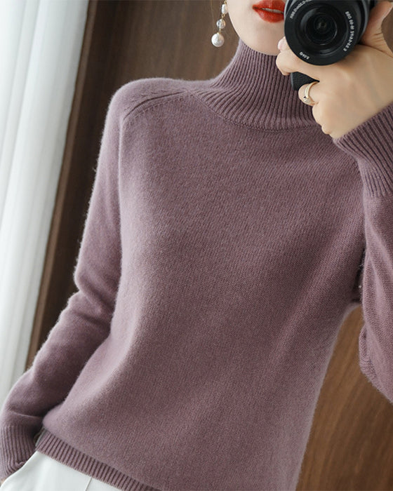 Simple solid color high collar long sleeve sweater