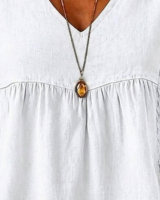 V-Neck Shirred Short Sleeve Blouse