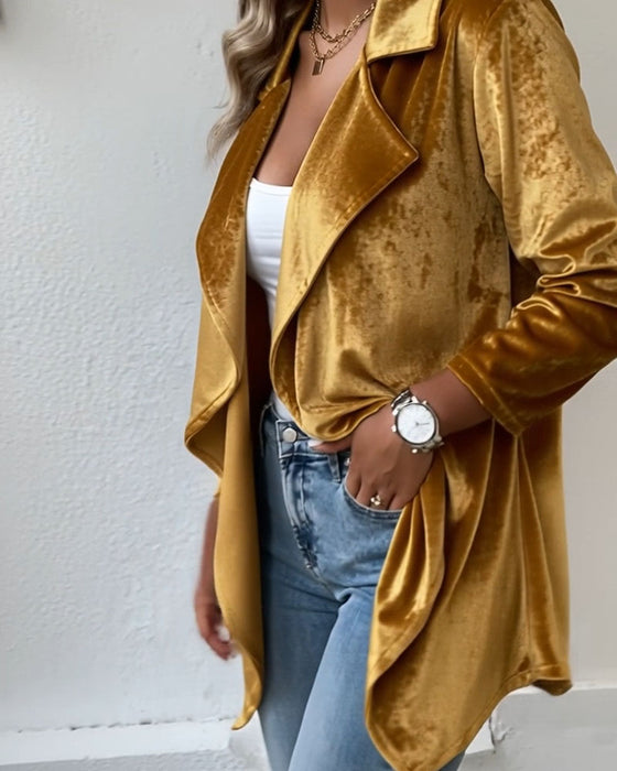 Irregular Suit Collar Velvet Coat