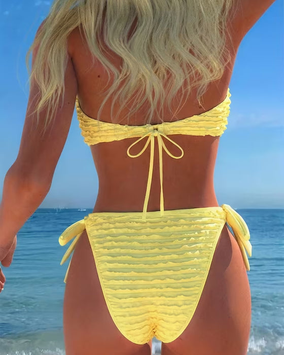 Halter Deep V Heart Shirred Bikini