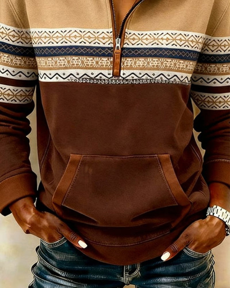 Stand-Up Collar Color-Blocked Sweatshirt