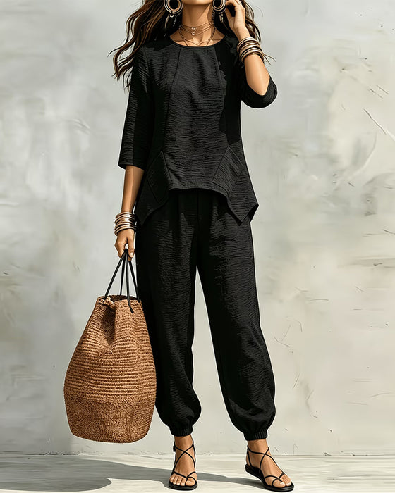 Irregular Blouse And Jogger Pants Set