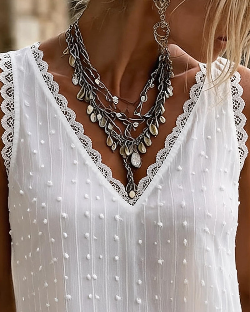 Lace Trim Jacquard Tank Top