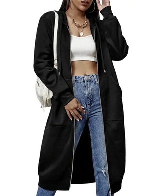 Long Hooded Zip Sweatshirt Coat