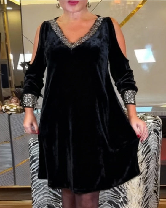 Sexy Off-Shoulder Sparkly V-Neck Dress