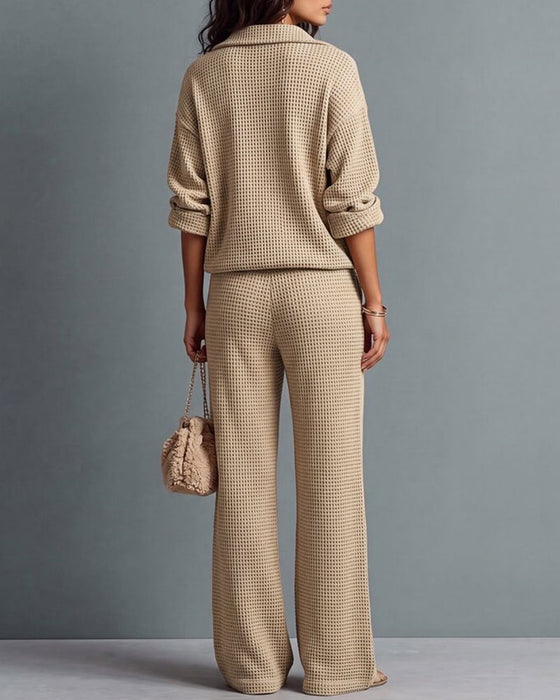 Waffle Half-Zip Pocket Set