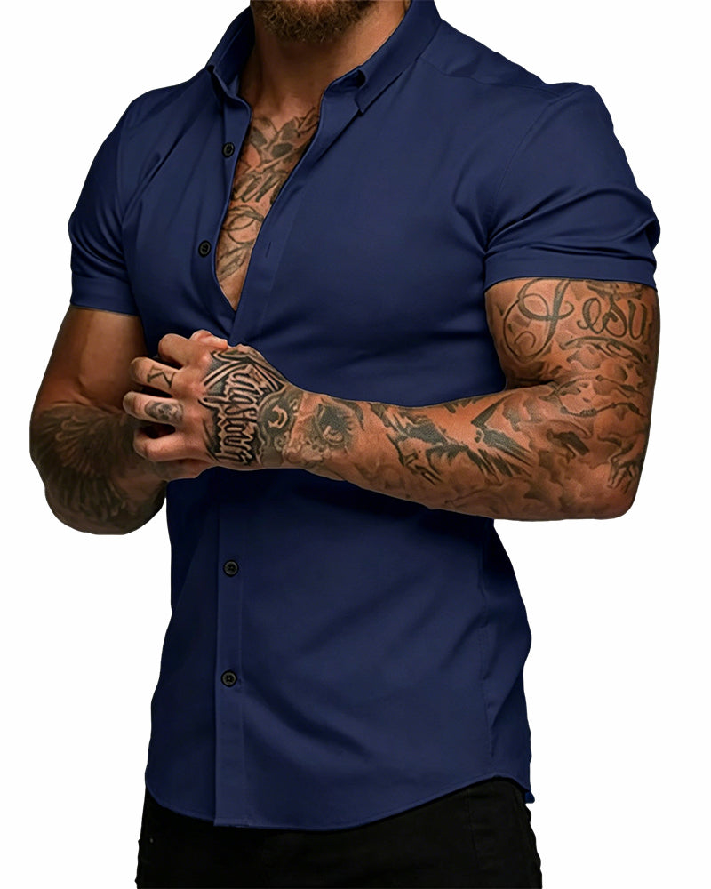 High Stretch Lapel Short Sleeve Men's Shirt