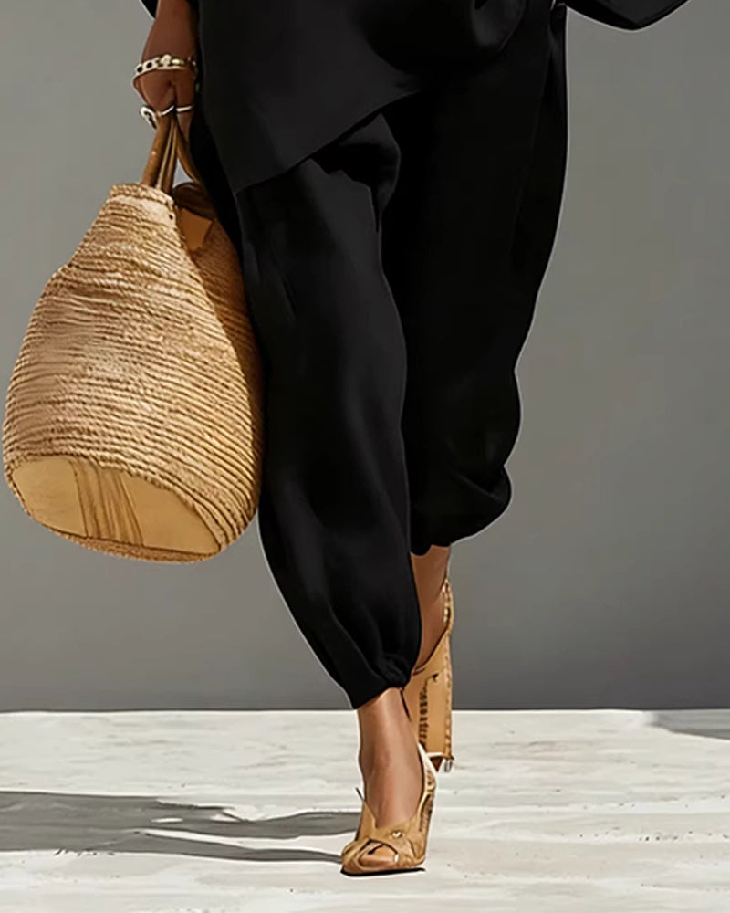 V-Neck Relaxed Sleeve Casual Set