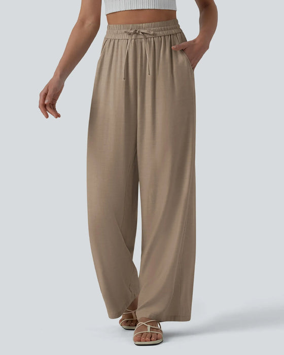 Elastic Waist Wide-Leg Tie Casual Pants