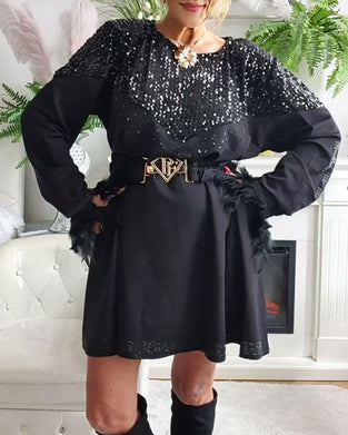 Loose-Fitting Sequined Patchwork Fashion Dress