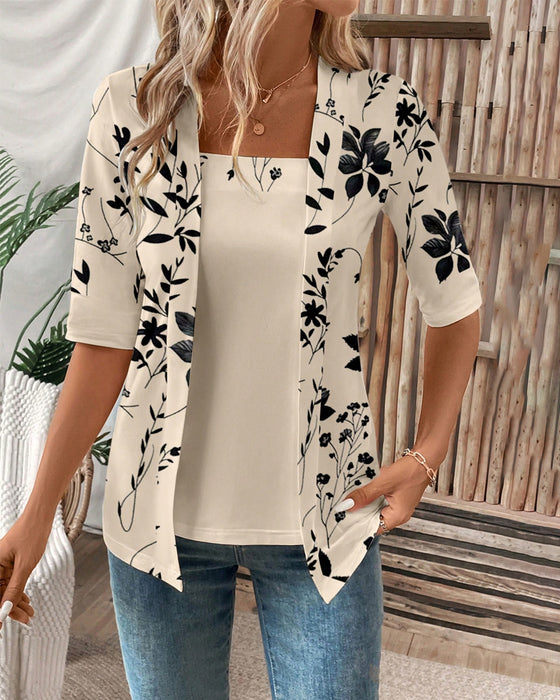 Floral Elegant Fake Two-Piece T-shirt