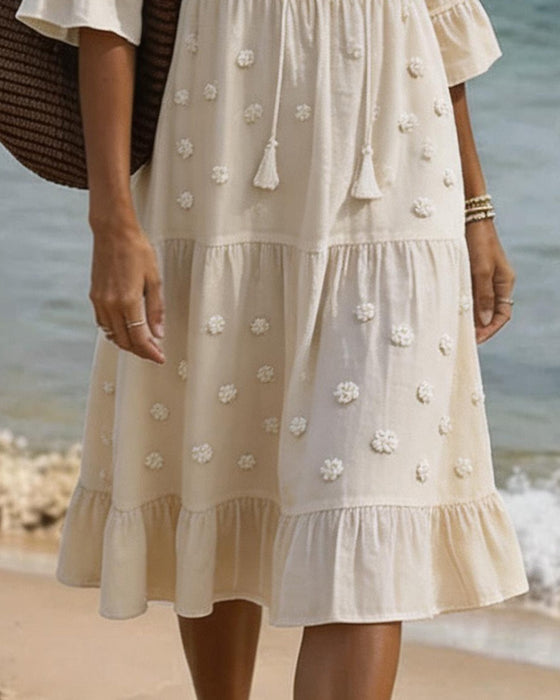 Ruffled V-Neck Tie Dress
