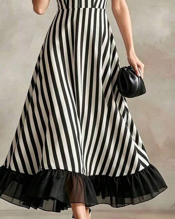 V-Neck Striped Sleeveless Dress