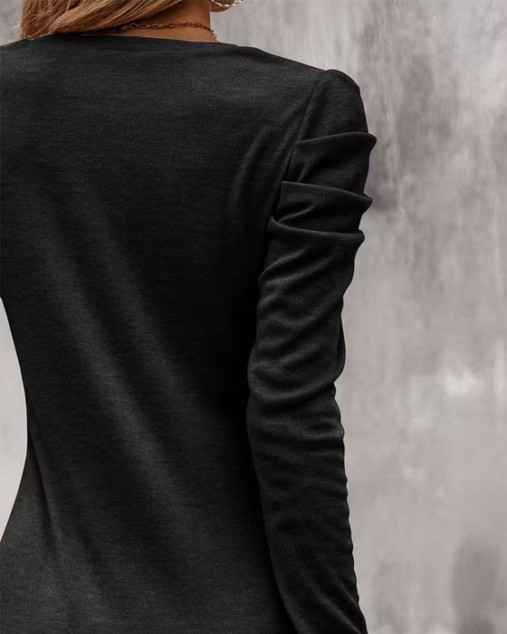 Elegant Puff Sleeve Crew Neck Dress