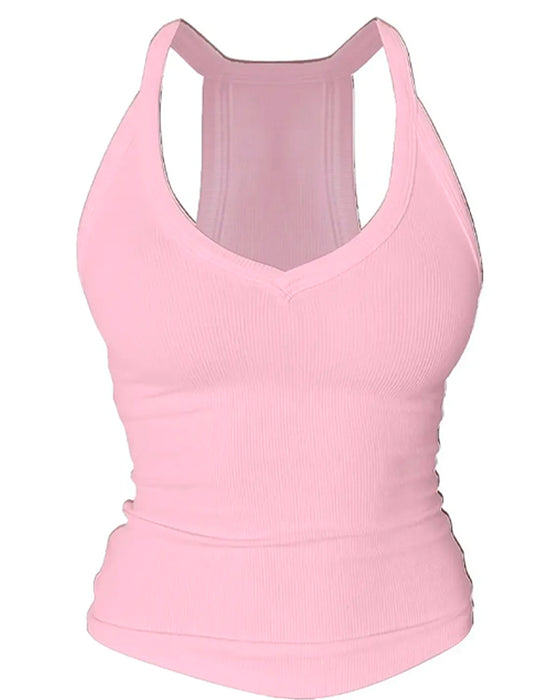 Built-in Bra V-Neck Ribbed Spaghetti Strap Cami Top