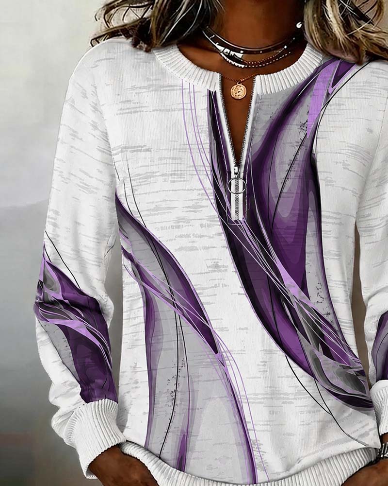 Zipper Pullover Contrast Loose Hoodie