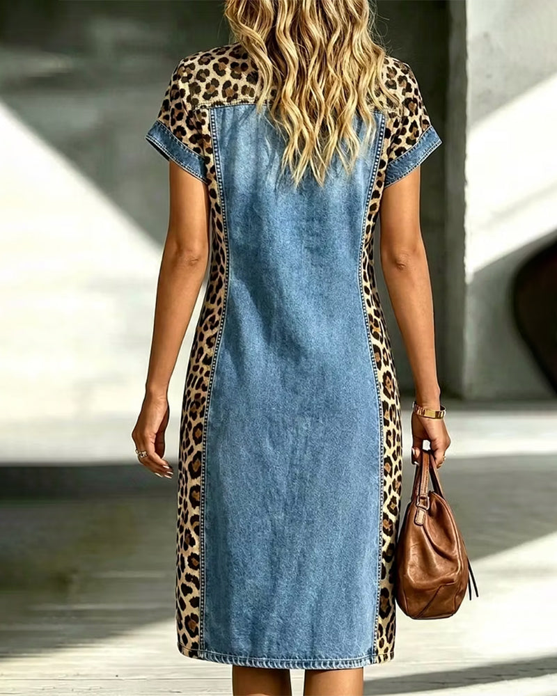 Short Sleeve Leopard Dress