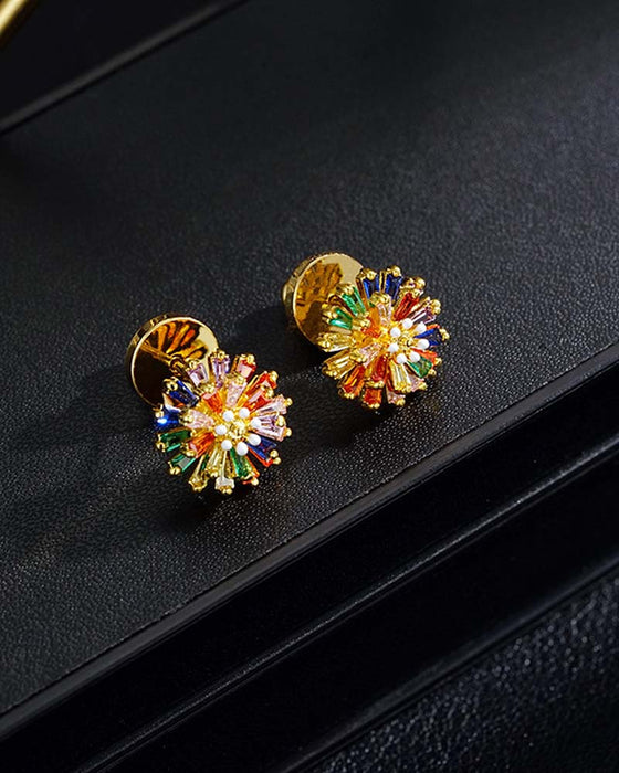 Colorful Firework Stud Earrings 💎 Zirconia Design & Minimalist Elegant