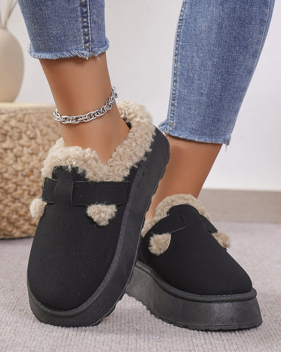 Thick-soled plush buckle warm slippers