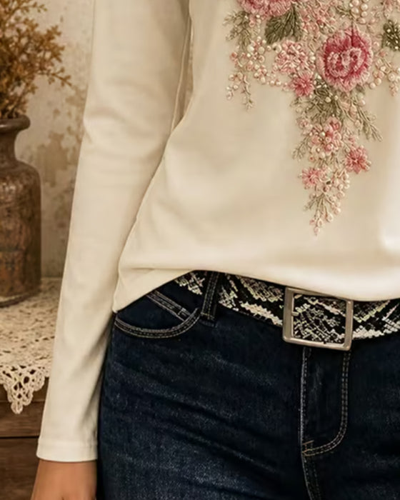 Long Sleeve V-Neck Floral T-Shirt