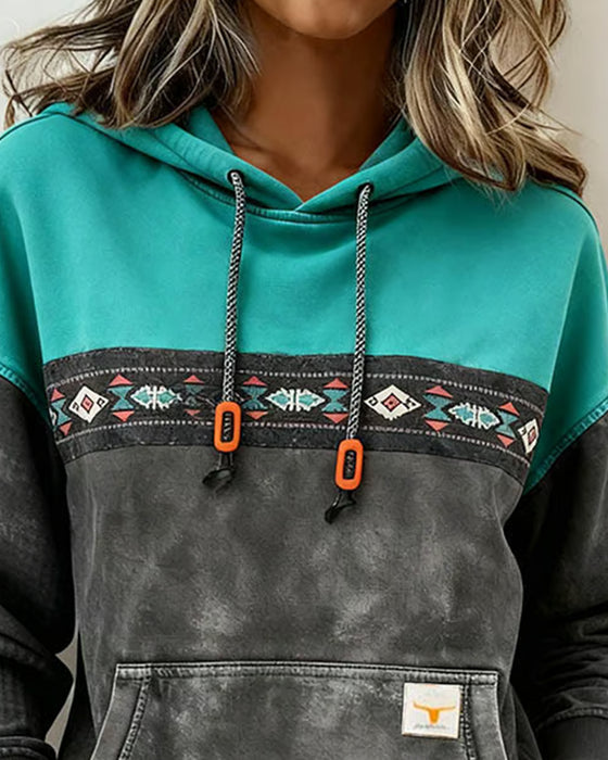 Retro Pocket Color-Blocked Hoodie
