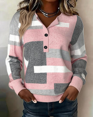 Checkered Button-Front Long-Sleeve Sweatshirt