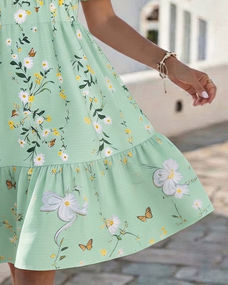 Daisy Lace Short Sleeve Vacation Dress