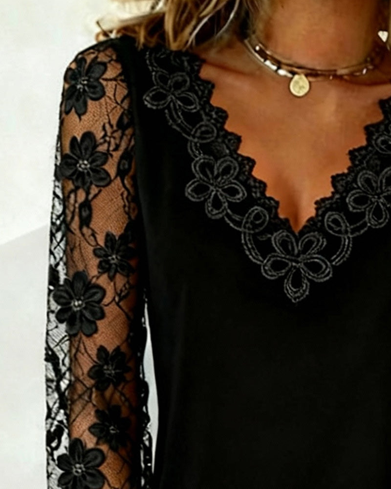 Stylish V-Neck Long-Sleeved Top