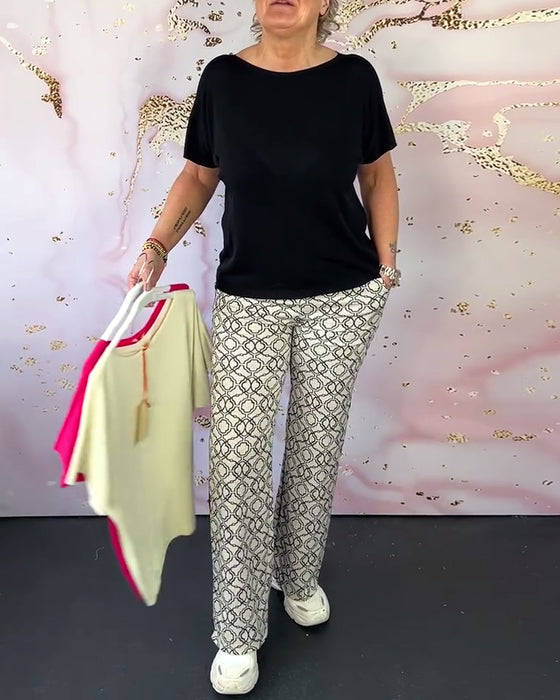 Solid color round neck casual T-shirt