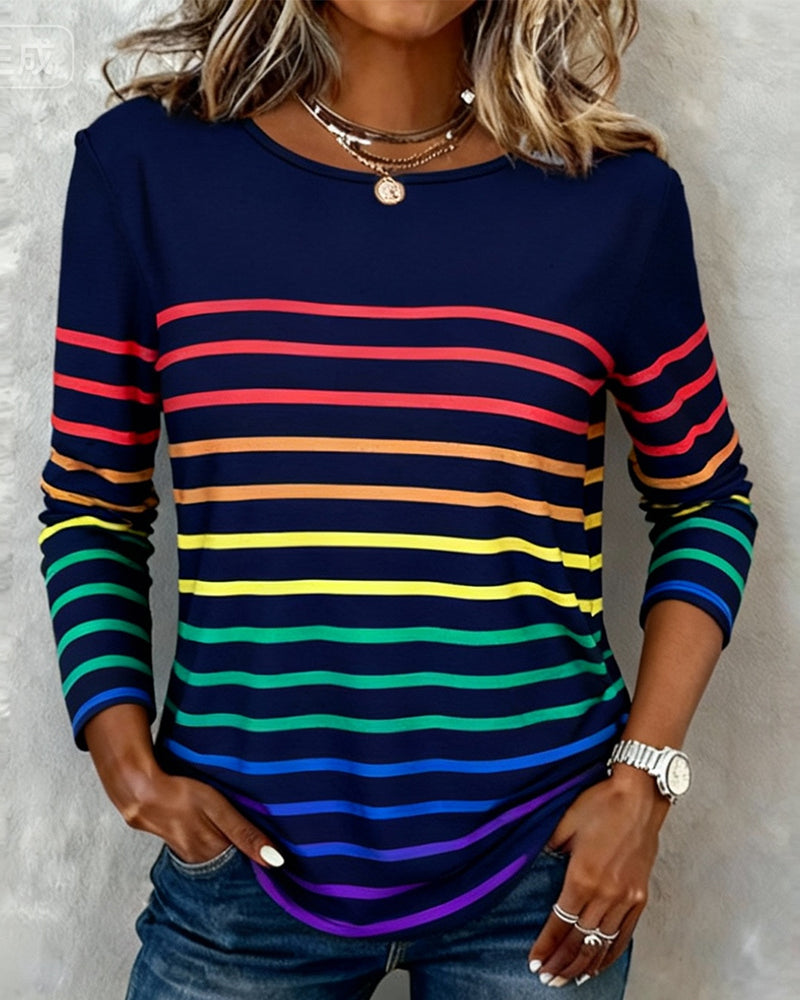 Rainbow Striped Print Top
