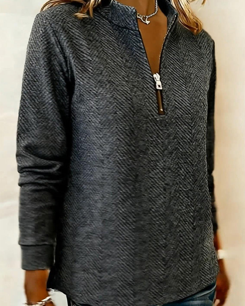 Stand Collar Zipper Casual Sweatshirt