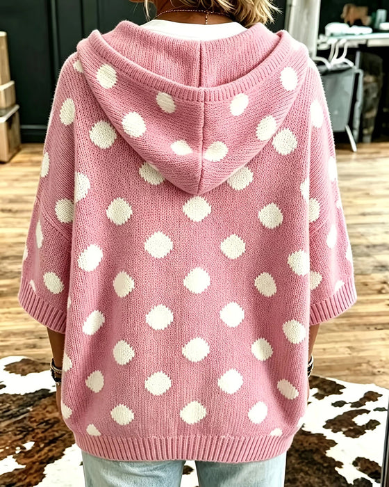Hooded Polka Dot Loose Pullover