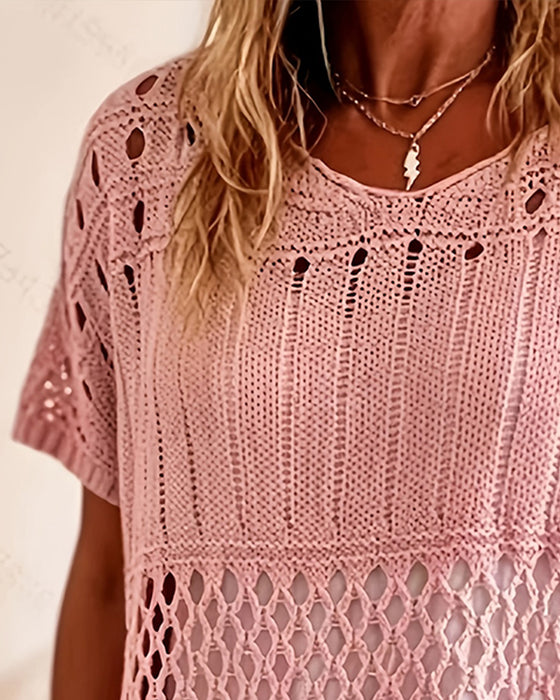 Round Neck Hollow Out Pullover