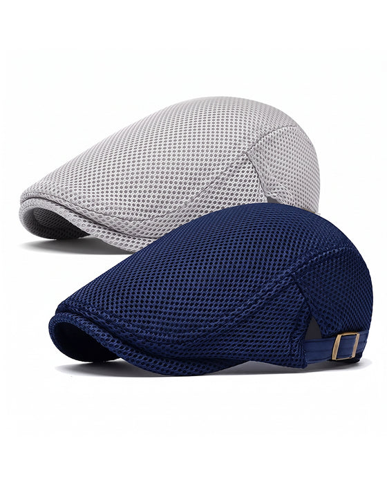 Men's Breathable Mesh Flat Cap - Adjustable Newsboy Ivy Beret Summer Hat