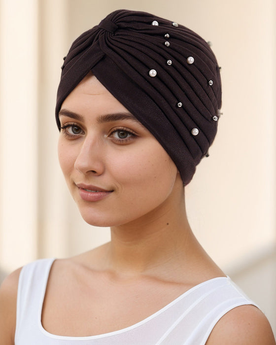Pearl Pleated Pre-Tied Turban Hat