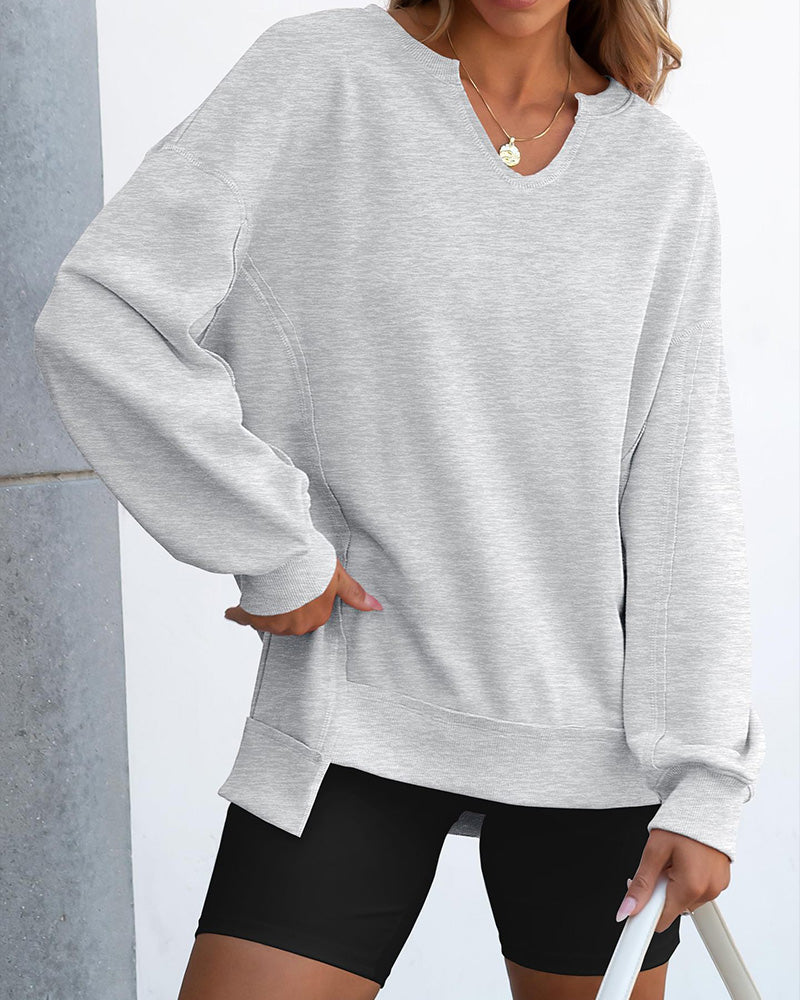 Small V-Neck Loose Casual Long Sleeve Sweatshirt