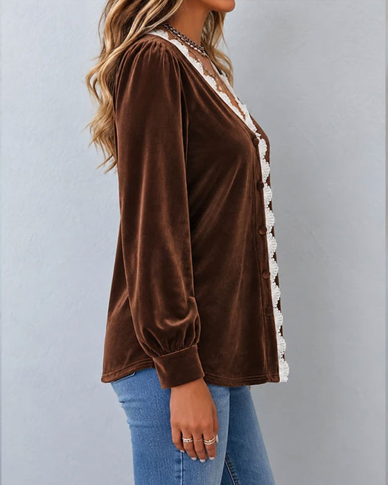 Velvet Lace Spliced Blouse