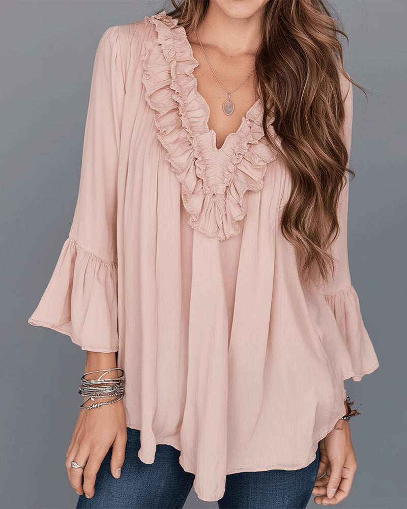 Elegant V-Neck Ruffle Blouse