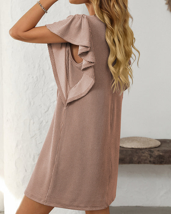 Twist Striped Ruffle Sleeve Dress