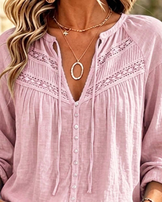 Casual Hollow Out Lace Blouse