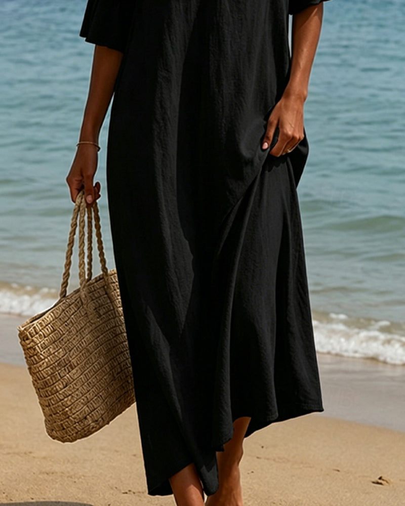 Deep V Ruffle Sleeve Hollow Lace Dress